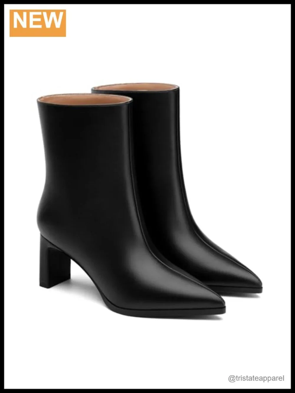 Women's Pointed Toe Ankle Boots Chunky Block Heel Pull On Faux Leather